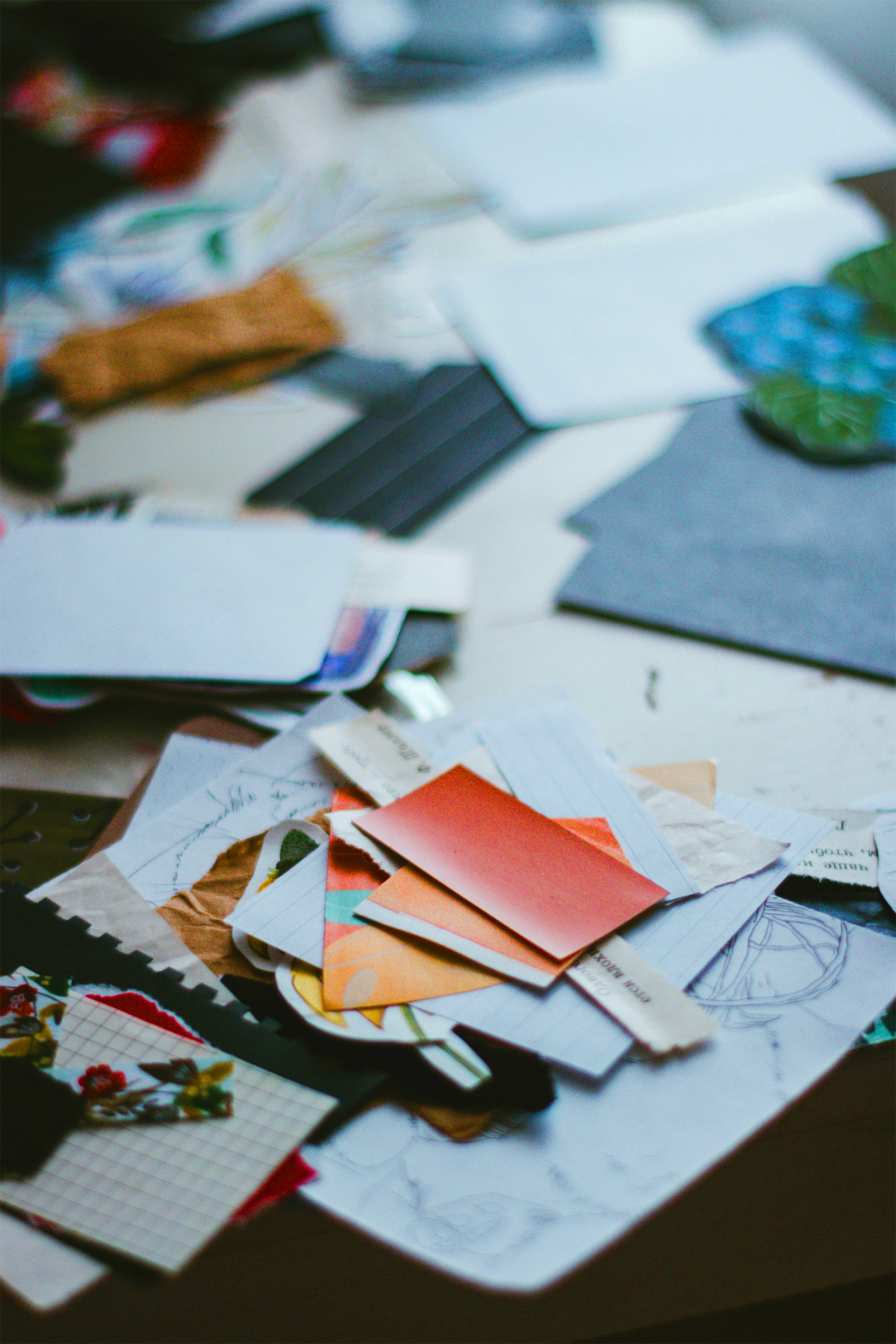 Color swatches and samples on a table