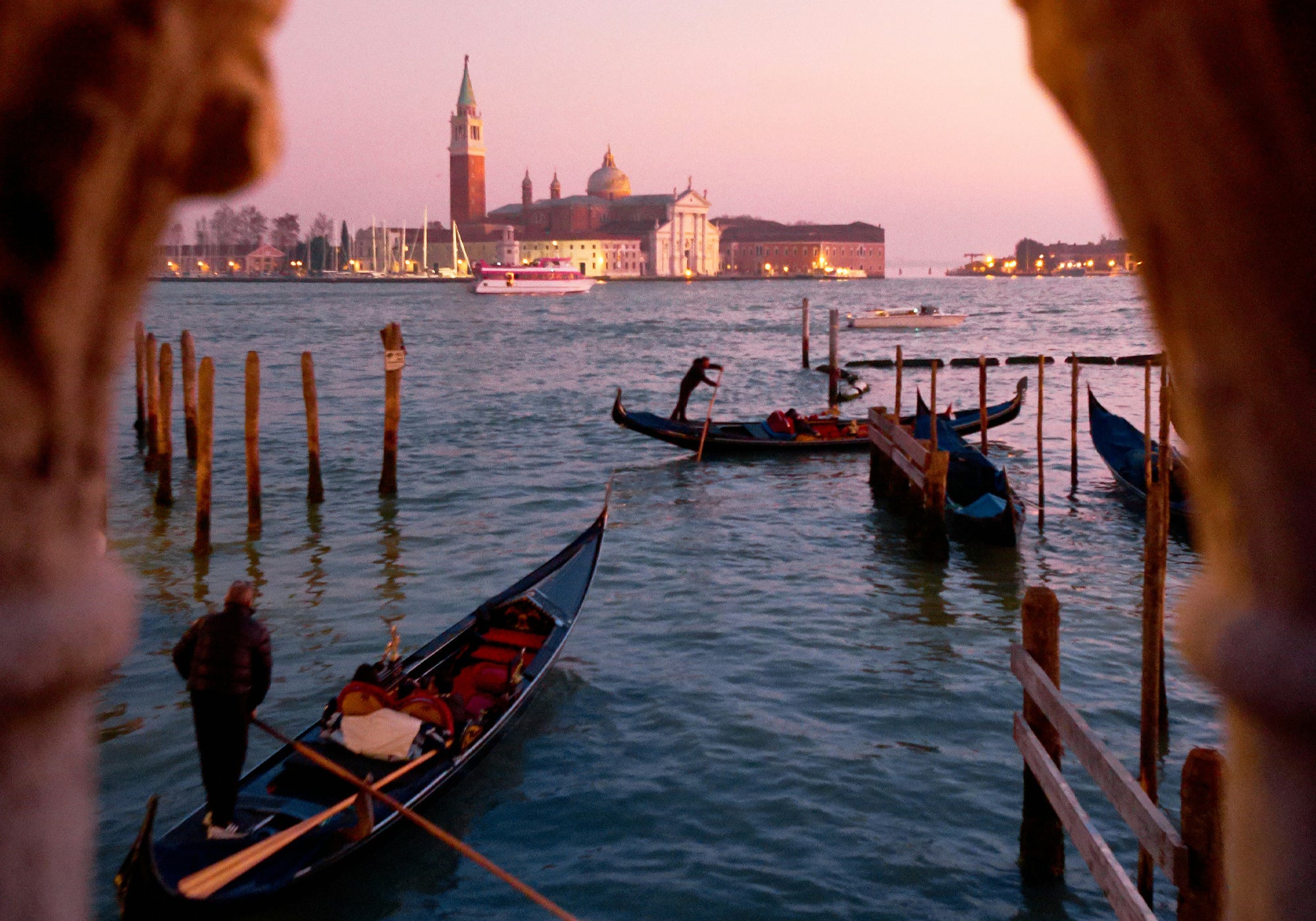 Gondola boats in Venice.